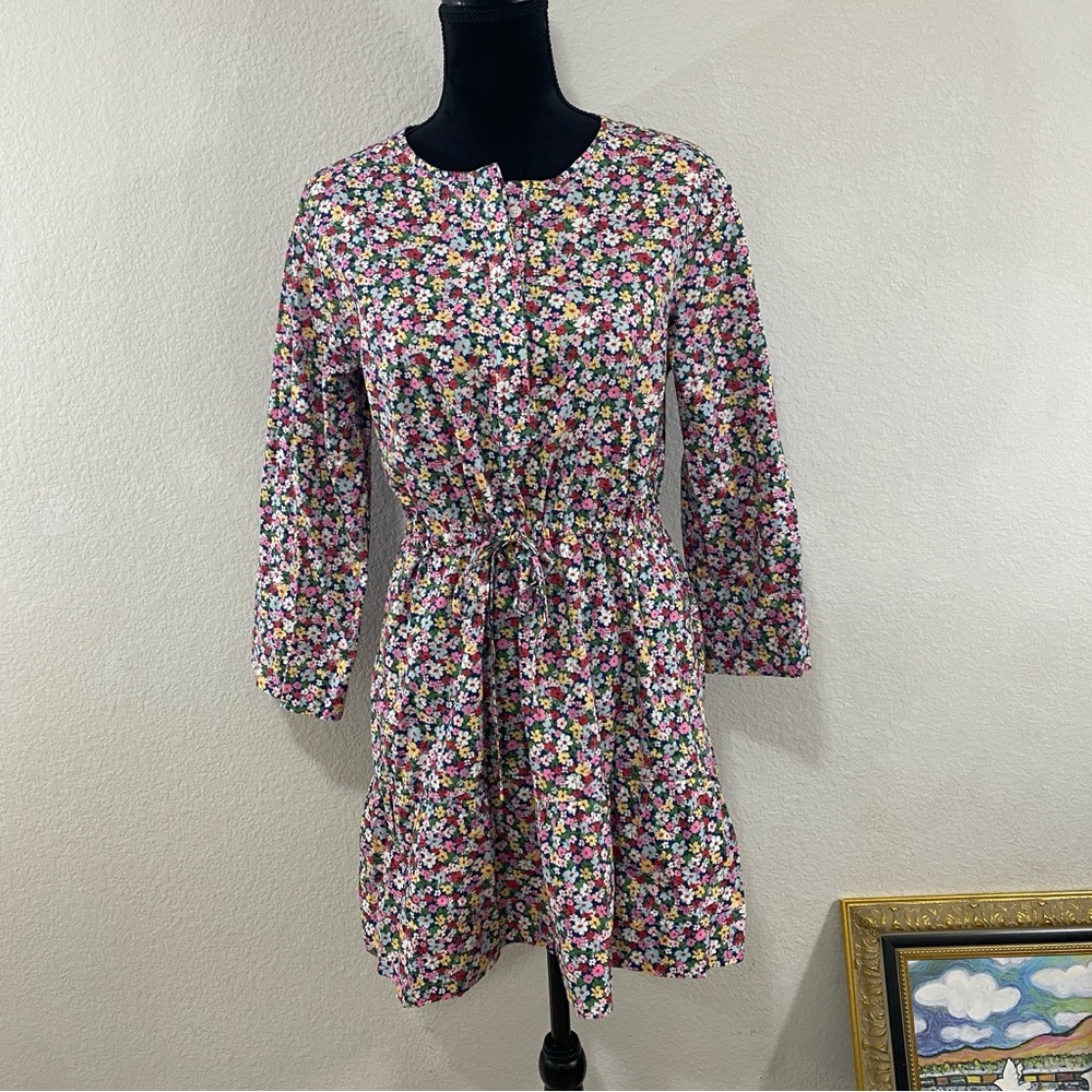 Pomander Place Floral Tie-Waist Dress in Pink, White, Yellow, Green